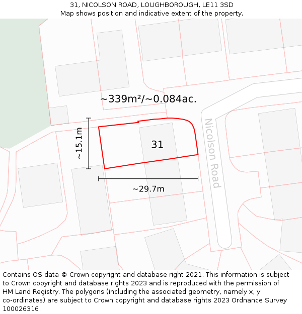 31, NICOLSON ROAD, LOUGHBOROUGH, LE11 3SD: Plot and title map