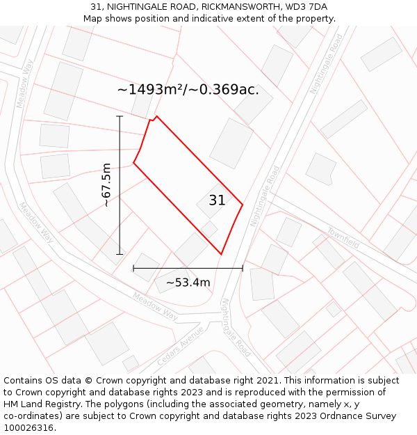 31, NIGHTINGALE ROAD, RICKMANSWORTH, WD3 7DA: Plot and title map