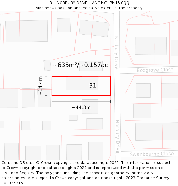 31, NORBURY DRIVE, LANCING, BN15 0QQ: Plot and title map