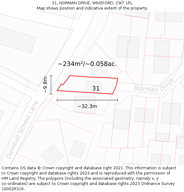 31, NORMAN DRIVE, WINSFORD, CW7 1PL: Plot and title map