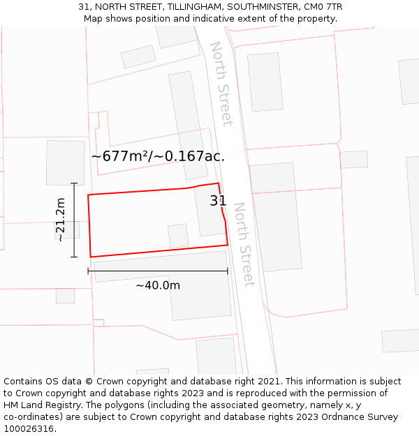 31, NORTH STREET, TILLINGHAM, SOUTHMINSTER, CM0 7TR: Plot and title map