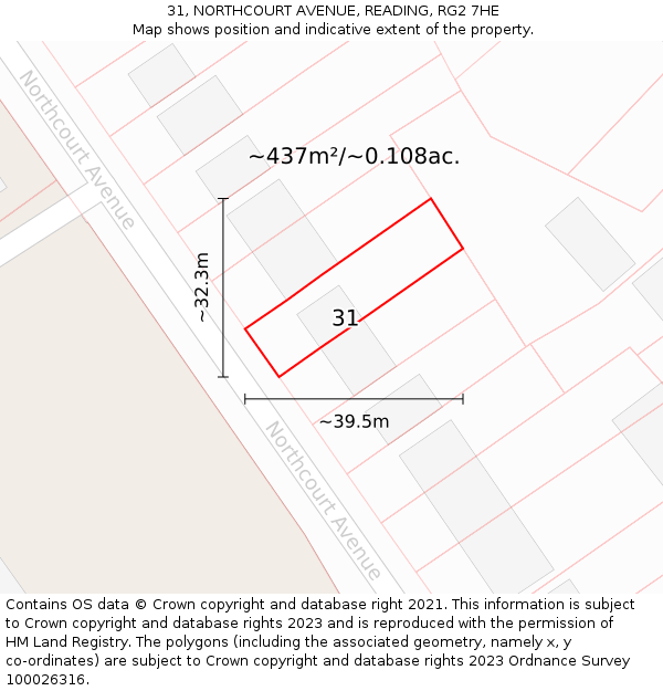 31, NORTHCOURT AVENUE, READING, RG2 7HE: Plot and title map