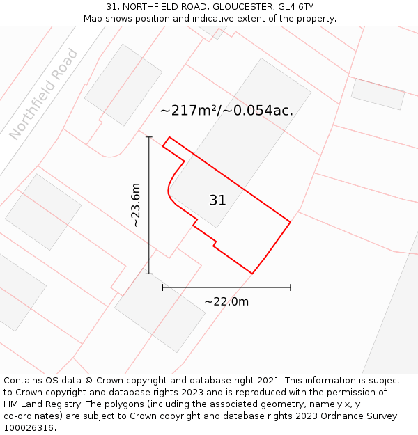 31, NORTHFIELD ROAD, GLOUCESTER, GL4 6TY: Plot and title map