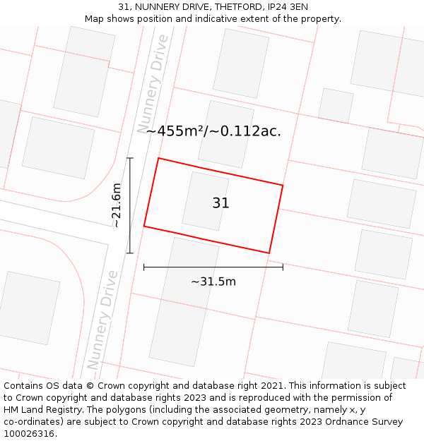 31, NUNNERY DRIVE, THETFORD, IP24 3EN: Plot and title map