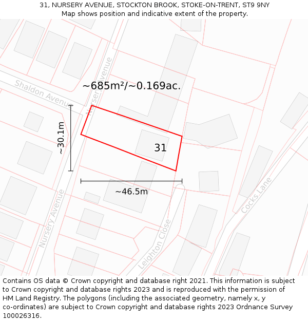 31, NURSERY AVENUE, STOCKTON BROOK, STOKE-ON-TRENT, ST9 9NY: Plot and title map