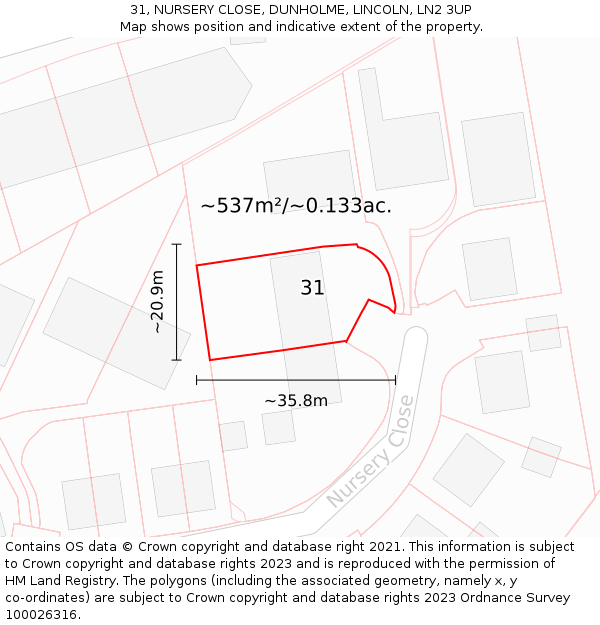 31, NURSERY CLOSE, DUNHOLME, LINCOLN, LN2 3UP: Plot and title map