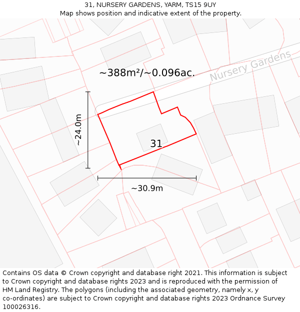 31, NURSERY GARDENS, YARM, TS15 9UY: Plot and title map