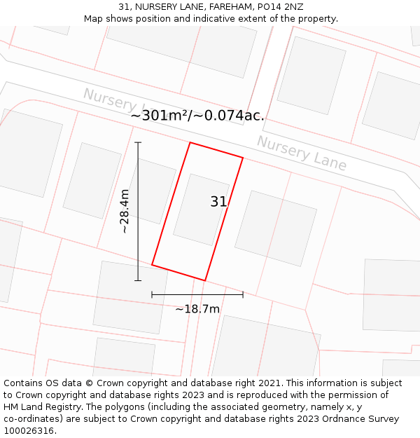 31, NURSERY LANE, FAREHAM, PO14 2NZ: Plot and title map