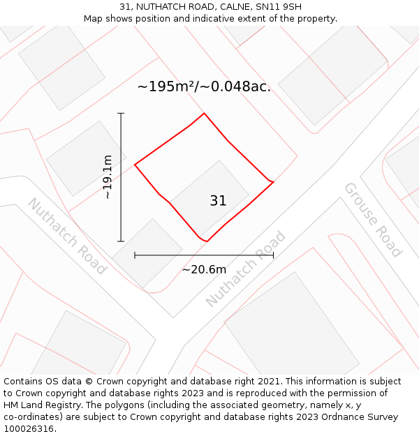 31, NUTHATCH ROAD, CALNE, SN11 9SH: Plot and title map