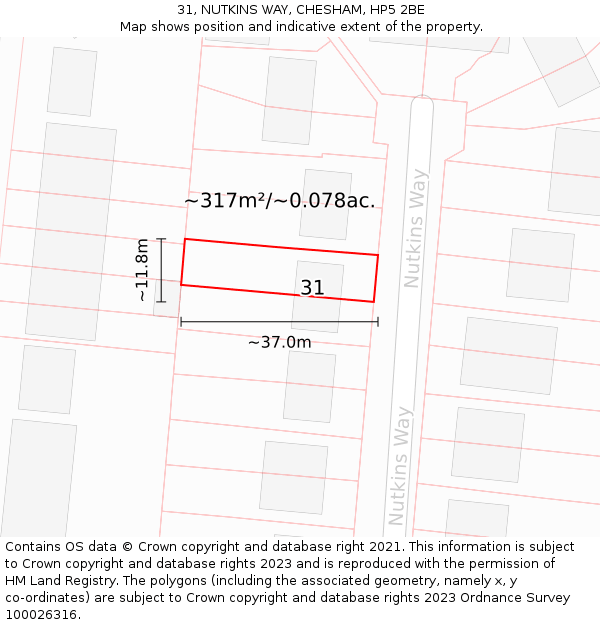 31, NUTKINS WAY, CHESHAM, HP5 2BE: Plot and title map