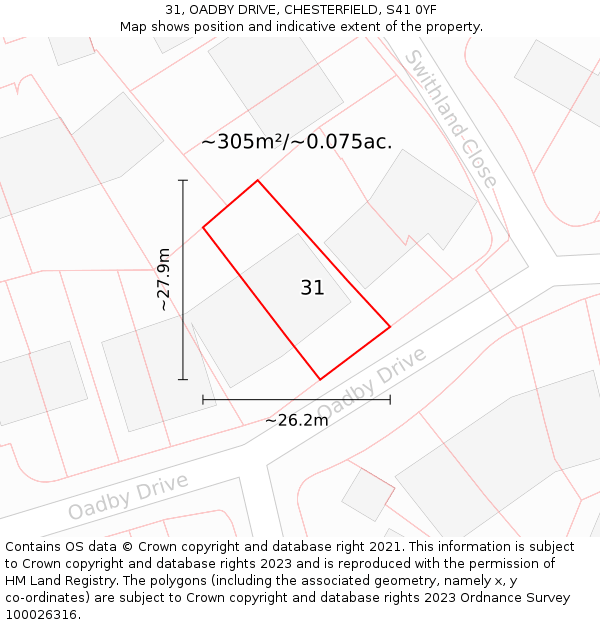 31, OADBY DRIVE, CHESTERFIELD, S41 0YF: Plot and title map