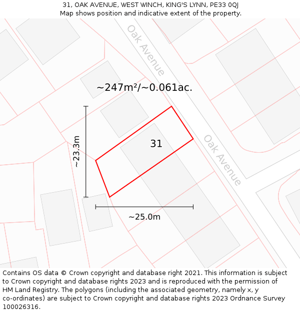 31, OAK AVENUE, WEST WINCH, KING'S LYNN, PE33 0QJ: Plot and title map