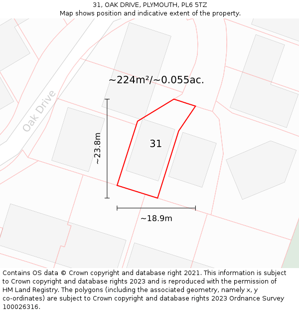 31, OAK DRIVE, PLYMOUTH, PL6 5TZ: Plot and title map
