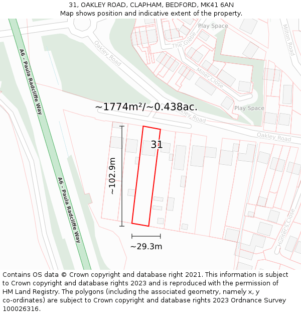 31, OAKLEY ROAD, CLAPHAM, BEDFORD, MK41 6AN: Plot and title map