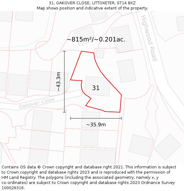 31, OAKOVER CLOSE, UTTOXETER, ST14 8XZ: Plot and title map