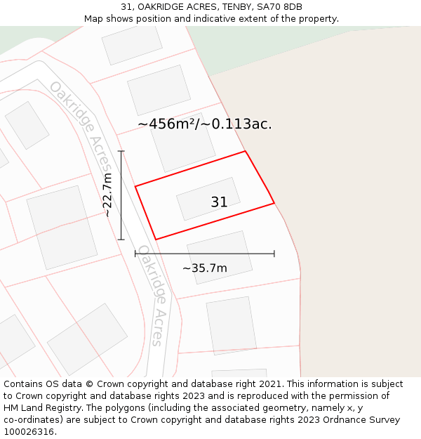 31, OAKRIDGE ACRES, TENBY, SA70 8DB: Plot and title map