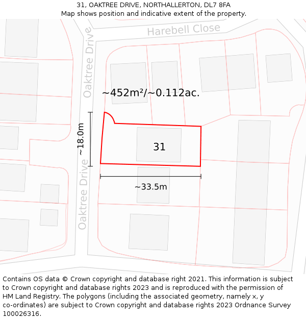 31, OAKTREE DRIVE, NORTHALLERTON, DL7 8FA: Plot and title map