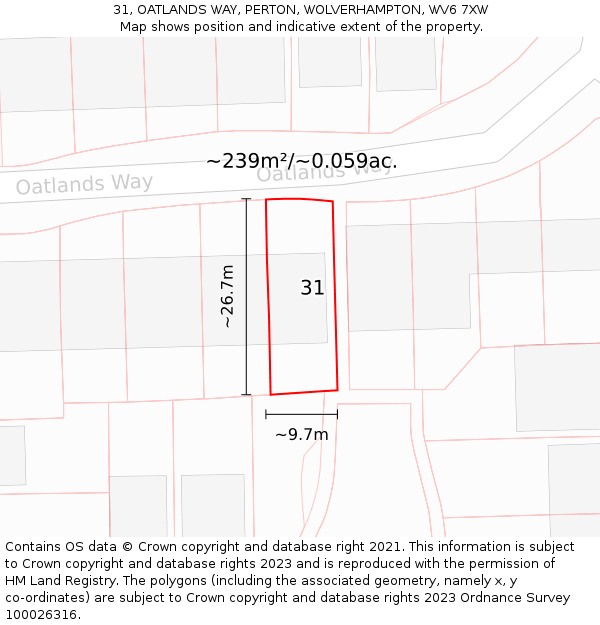 31, OATLANDS WAY, PERTON, WOLVERHAMPTON, WV6 7XW: Plot and title map