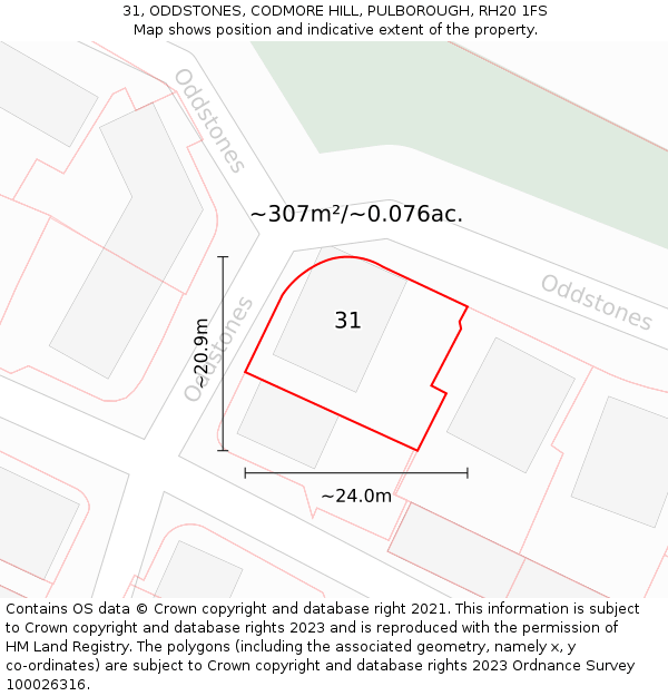 31, ODDSTONES, CODMORE HILL, PULBOROUGH, RH20 1FS: Plot and title map