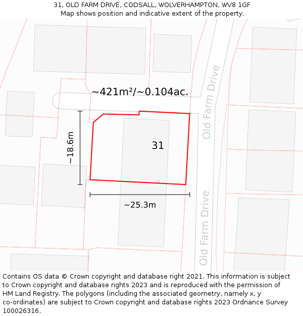 31, OLD FARM DRIVE, CODSALL, WOLVERHAMPTON, WV8 1GF: Plot and title map