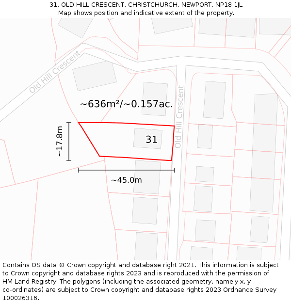 31, OLD HILL CRESCENT, CHRISTCHURCH, NEWPORT, NP18 1JL: Plot and title map