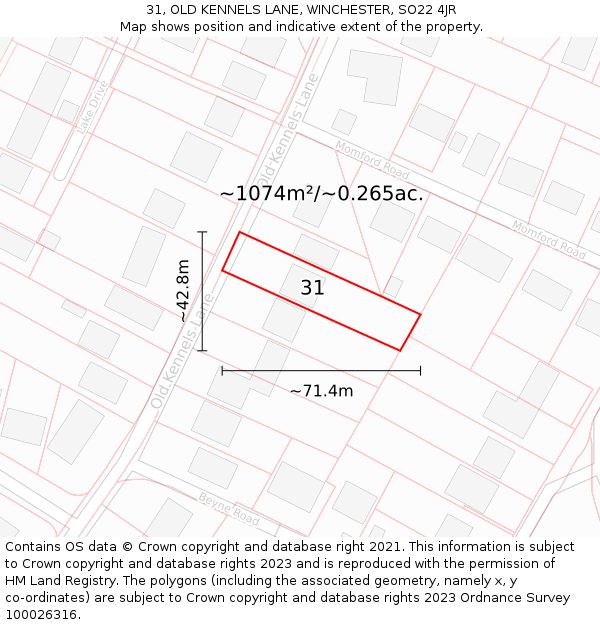 31, OLD KENNELS LANE, WINCHESTER, SO22 4JR: Plot and title map