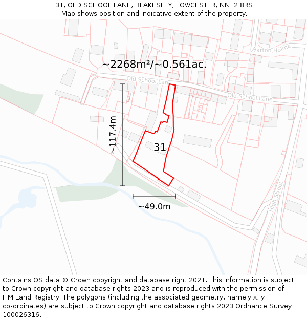 31, OLD SCHOOL LANE, BLAKESLEY, TOWCESTER, NN12 8RS: Plot and title map