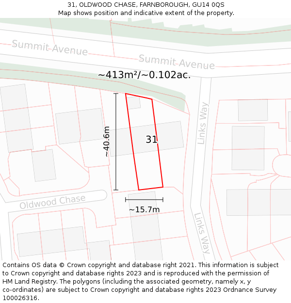 31, OLDWOOD CHASE, FARNBOROUGH, GU14 0QS: Plot and title map