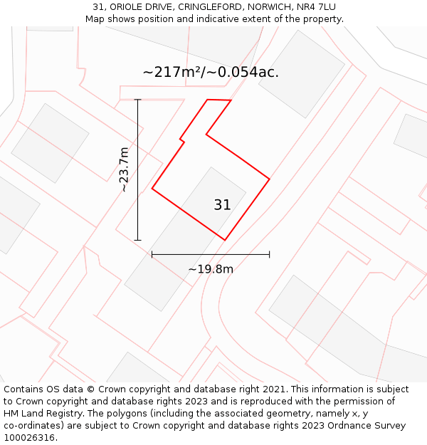 31, ORIOLE DRIVE, CRINGLEFORD, NORWICH, NR4 7LU: Plot and title map