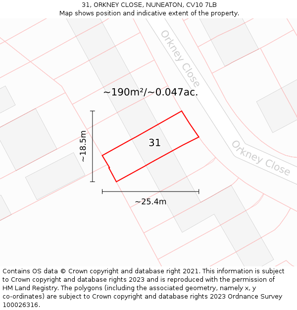 31, ORKNEY CLOSE, NUNEATON, CV10 7LB: Plot and title map