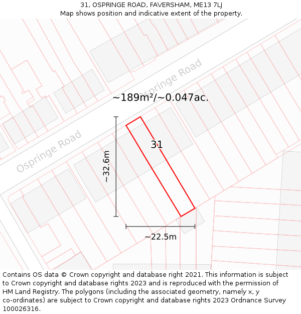 31, OSPRINGE ROAD, FAVERSHAM, ME13 7LJ: Plot and title map