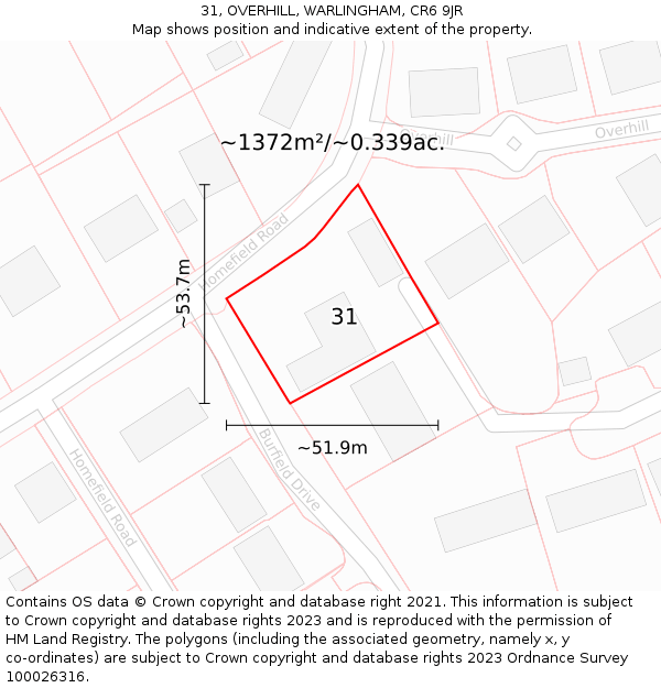 31, OVERHILL, WARLINGHAM, CR6 9JR: Plot and title map