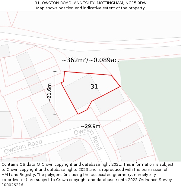 31, OWSTON ROAD, ANNESLEY, NOTTINGHAM, NG15 0DW: Plot and title map