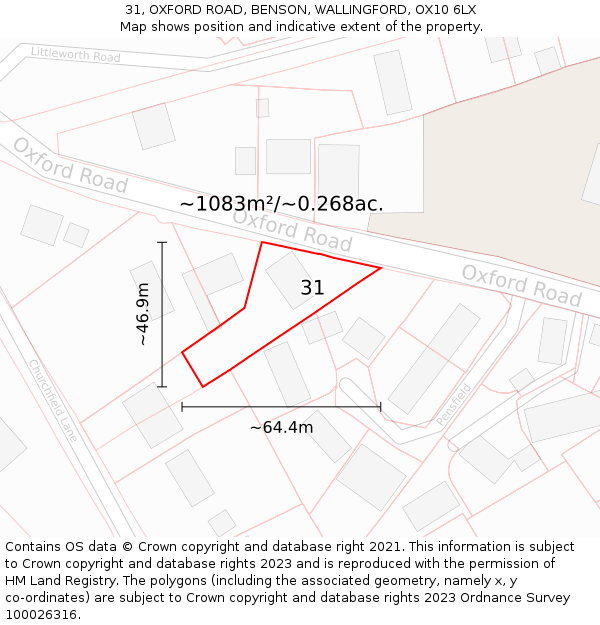 31, OXFORD ROAD, BENSON, WALLINGFORD, OX10 6LX: Plot and title map