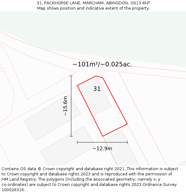 31, PACKHORSE LANE, MARCHAM, ABINGDON, OX13 6NT: Plot and title map