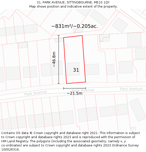 31, PARK AVENUE, SITTINGBOURNE, ME10 1QY: Plot and title map