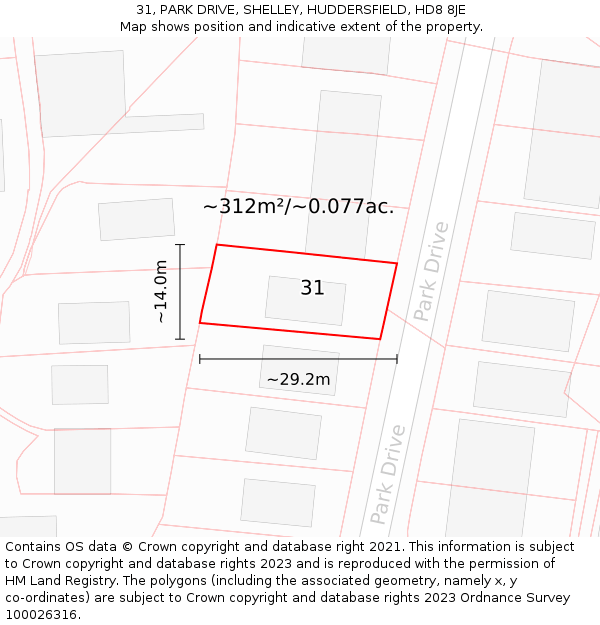 31, PARK DRIVE, SHELLEY, HUDDERSFIELD, HD8 8JE: Plot and title map