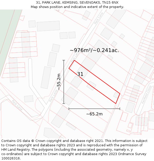 31, PARK LANE, KEMSING, SEVENOAKS, TN15 6NX: Plot and title map