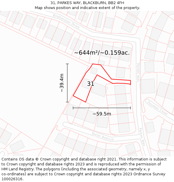 31, PARKES WAY, BLACKBURN, BB2 4FH: Plot and title map