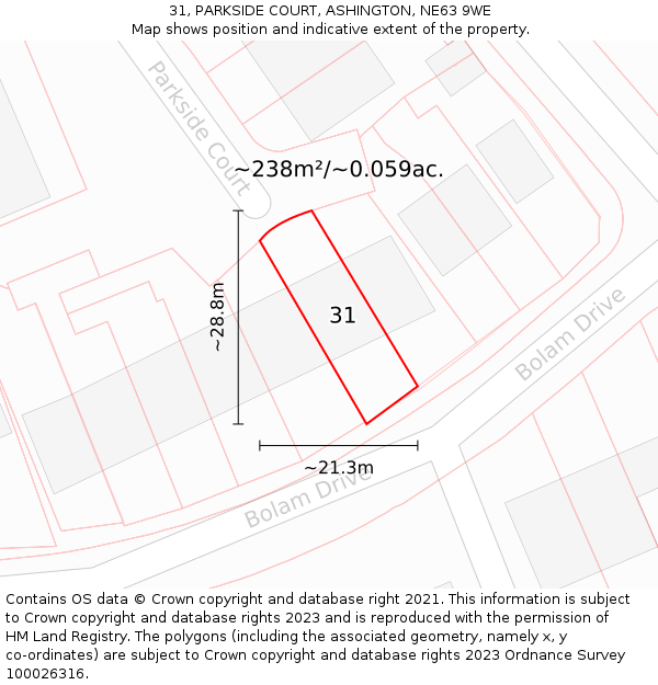 31, PARKSIDE COURT, ASHINGTON, NE63 9WE: Plot and title map