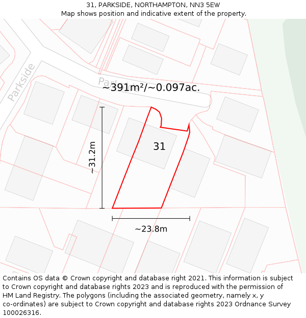 31, PARKSIDE, NORTHAMPTON, NN3 5EW: Plot and title map