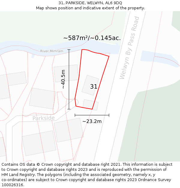 31, PARKSIDE, WELWYN, AL6 9DQ: Plot and title map