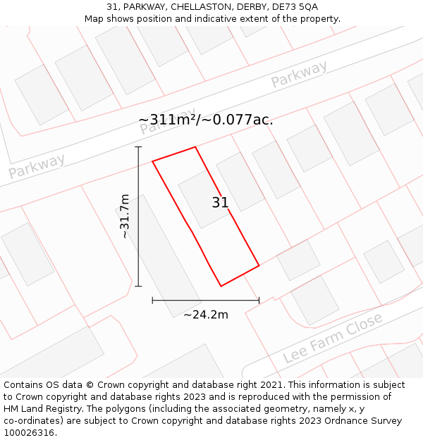 31, PARKWAY, CHELLASTON, DERBY, DE73 5QA: Plot and title map