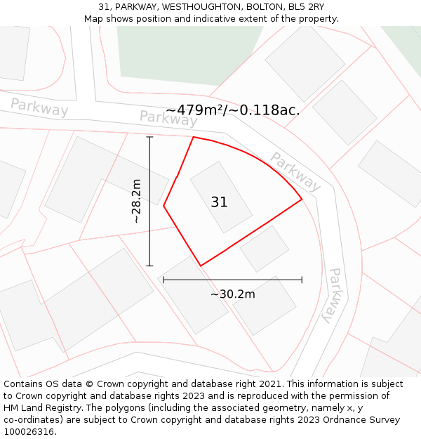 31, PARKWAY, WESTHOUGHTON, BOLTON, BL5 2RY: Plot and title map