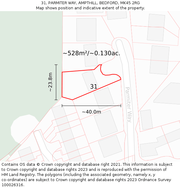 31, PARMITER WAY, AMPTHILL, BEDFORD, MK45 2RG: Plot and title map