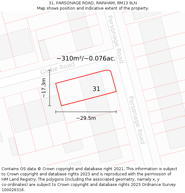 31, PARSONAGE ROAD, RAINHAM, RM13 9LN: Plot and title map