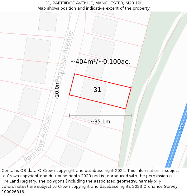 31, PARTRIDGE AVENUE, MANCHESTER, M23 1PL: Plot and title map