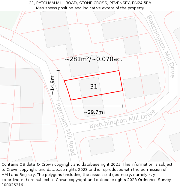 31, PATCHAM MILL ROAD, STONE CROSS, PEVENSEY, BN24 5PA: Plot and title map