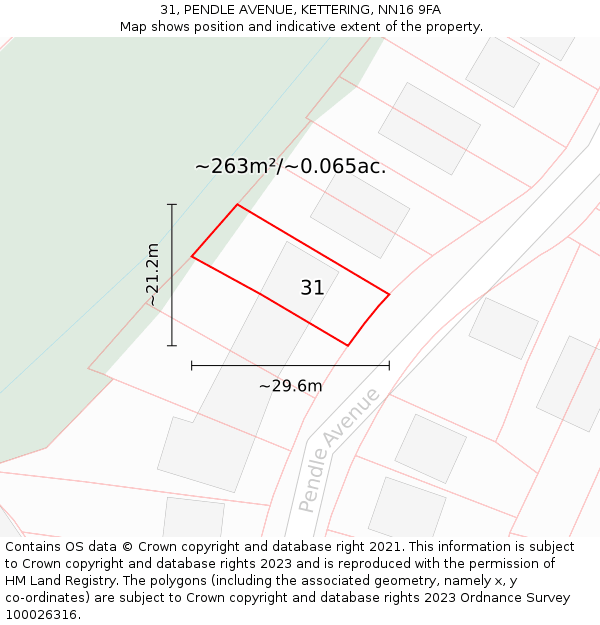 31, PENDLE AVENUE, KETTERING, NN16 9FA: Plot and title map