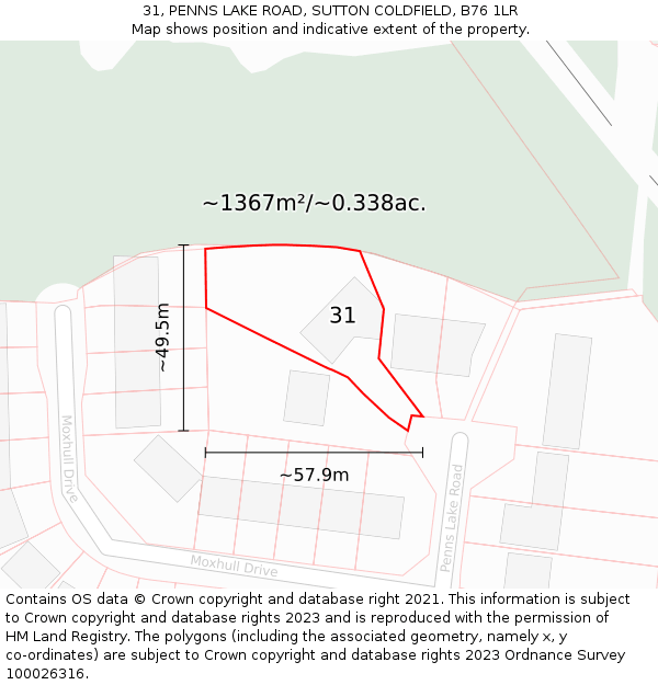 31, PENNS LAKE ROAD, SUTTON COLDFIELD, B76 1LR: Plot and title map